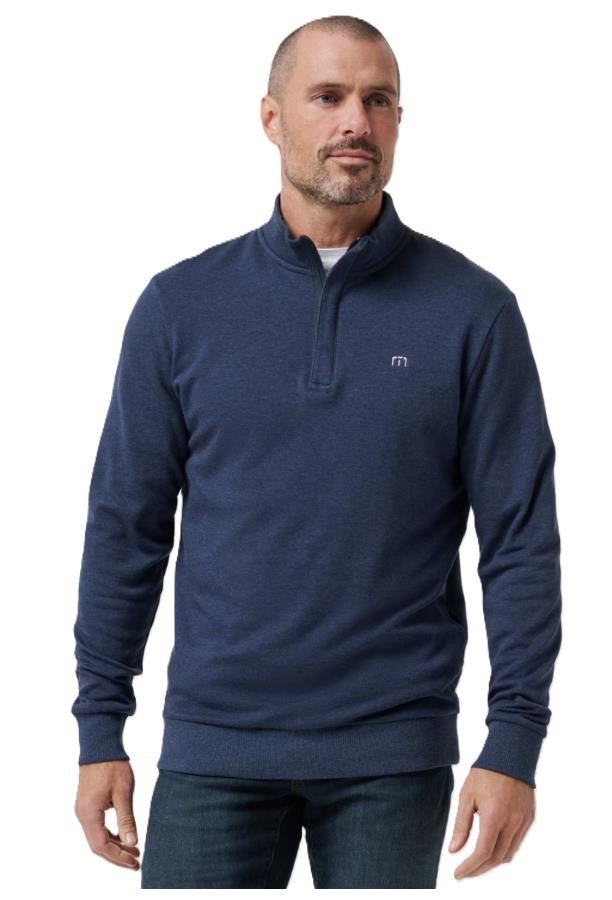 Travis Mathew CLOUD QUARTER ZIP 2.0 heren fleece hoodie, heather blue