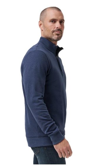 Travis Mathew CLOUD QUARTER ZIP 2.0 heren fleece hoodie, heather blue
