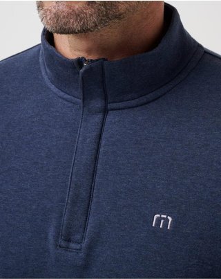 Travis Mathew CLOUD QUARTER ZIP 2.0 heren fleece hoodie, heather blue