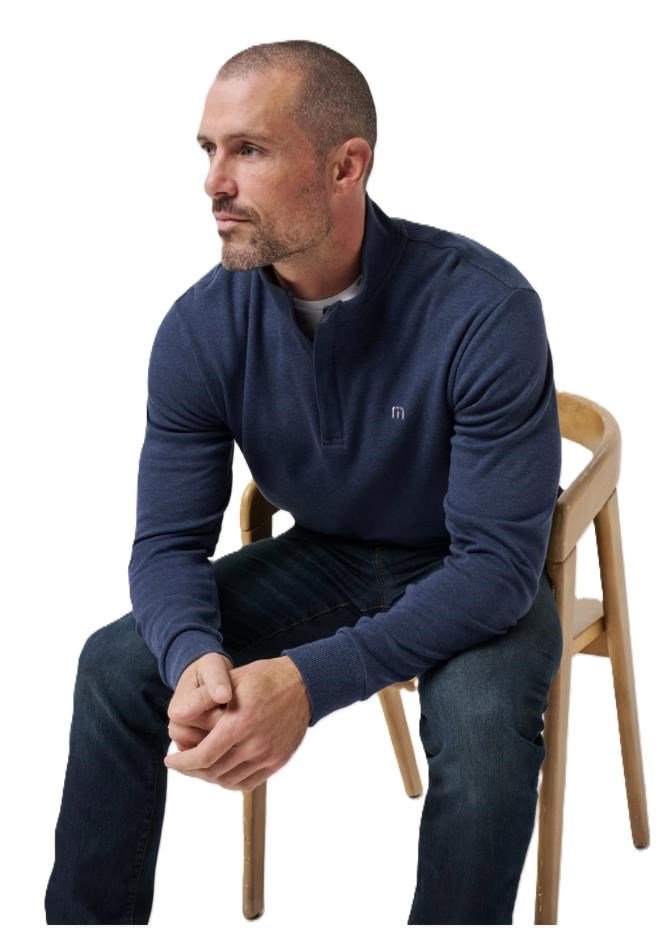 Travis Mathew CLOUD QUARTER ZIP 2.0 heren fleece hoodie, heather blue