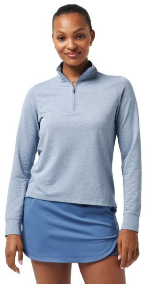 Travis Mathew Featherweightt Active zip long sleeve dames polo, heather copen blue