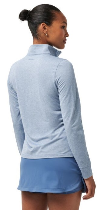 Travis Mathew Featherweightt Active zip long sleeve dames polo, heather copen blue
