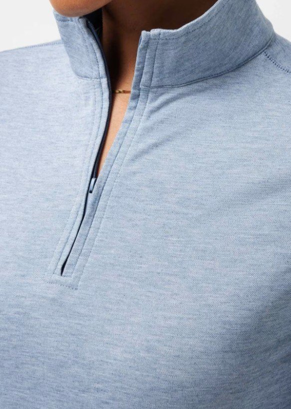 Travis Mathew Featherweightt Active zip long sleeve dames polo, heather copen blue