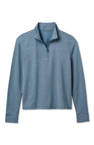 Travis Mathew Featherweightt Active zip long sleeve dames polo, heather copen blue