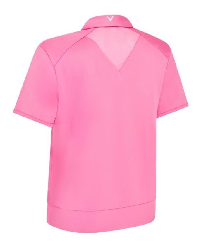 Callaway Waist Length Mesh Detail Short Sleeve dames polo, cheeky pink