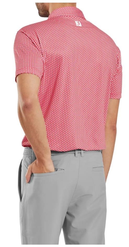 FootJoy Houndstooth Geo Lisle heren polo, hibiscus