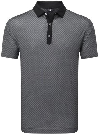 FootJoy Checker Print Lisle heren polo, zwart/wit