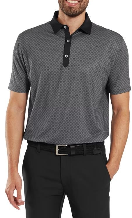 FootJoy Checker Print Lisle heren polo, zwart/wit