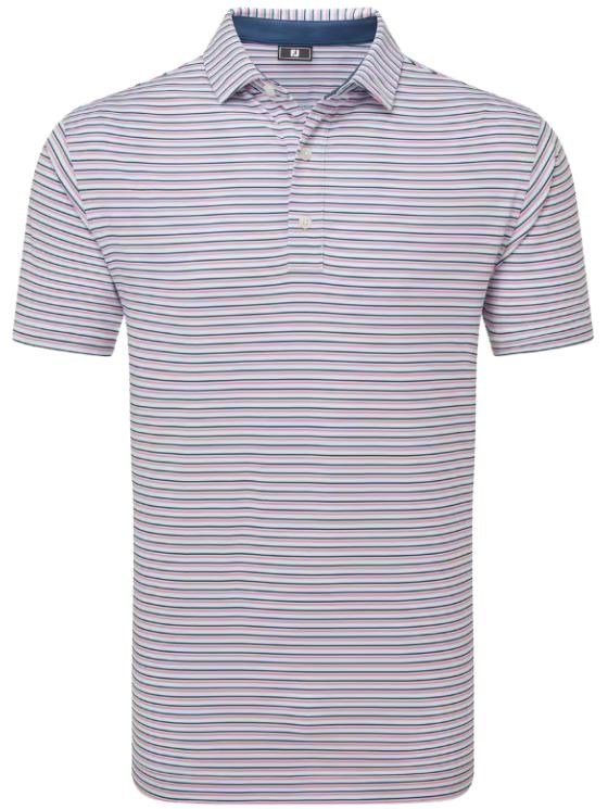 FootJoy Balance Stripe Lisle heren polo, skyway/white/dark denim/pink lemonade