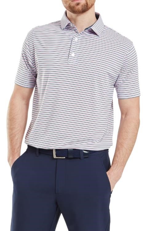 FootJoy Balance Stripe Lisle heren polo, skyway/white/dark denim/pink lemonade