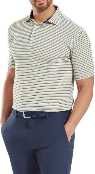 FootJoy Balance Stripe Lisle heren polo, wit/navy/grijs/taxi