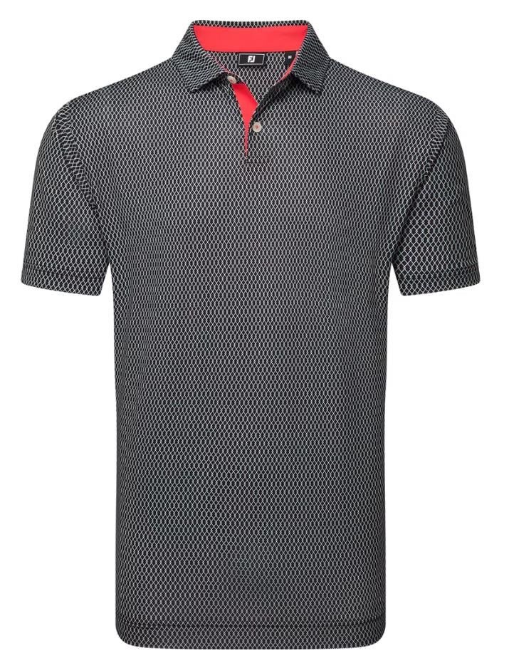 FootJoy Irongate Print Lisle heren polo, zwart/wit