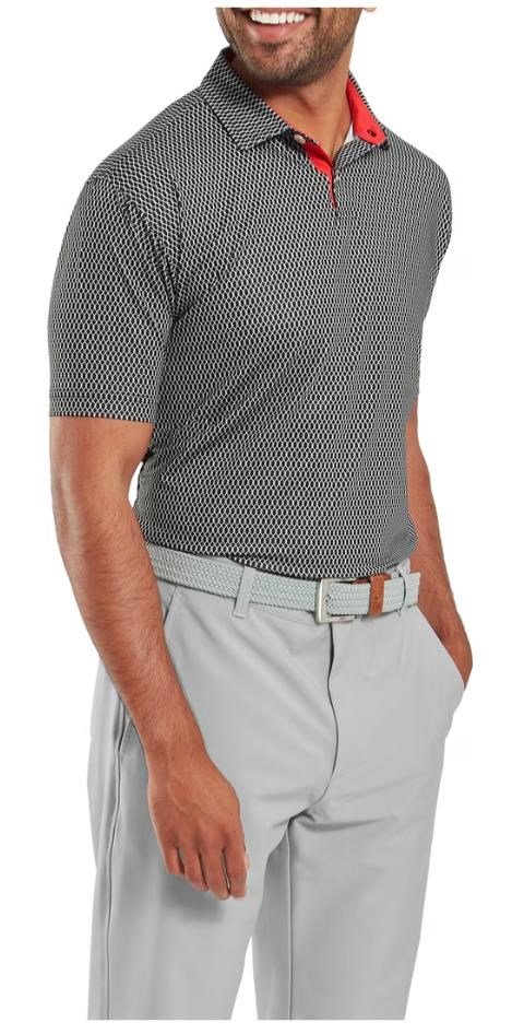 FootJoy Irongate Print Lisle heren polo, zwart/wit