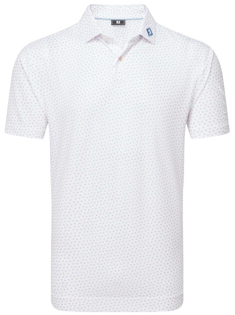 FootJoy Bounce Print Pique heren polo, wit/oranje/blue jay