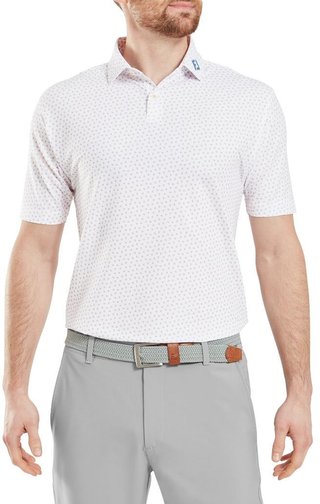 FootJoy Bounce Print Pique heren polo, wit/oranje/blue jay