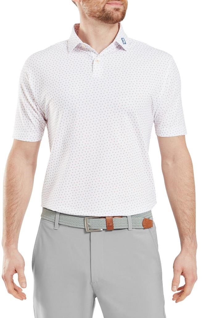FootJoy Bounce Print Pique heren polo, wit/oranje/blue jay
