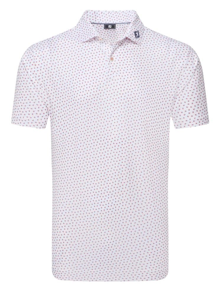 FootJoy Bounce Print Pique heren polo, wit/hibiscus