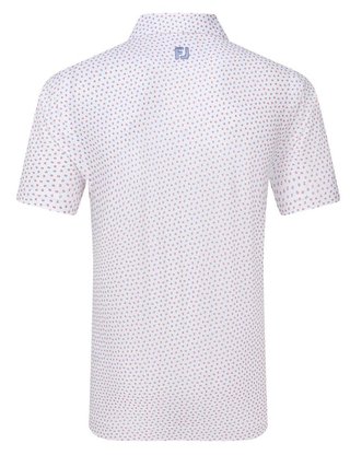 FootJoy Bounce Print Pique heren polo, wit/hibiscus