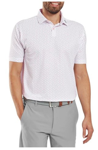 FootJoy Bounce Print Pique heren polo, wit/hibiscus