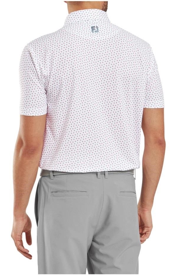FootJoy Bounce Print Pique heren polo, wit/hibiscus