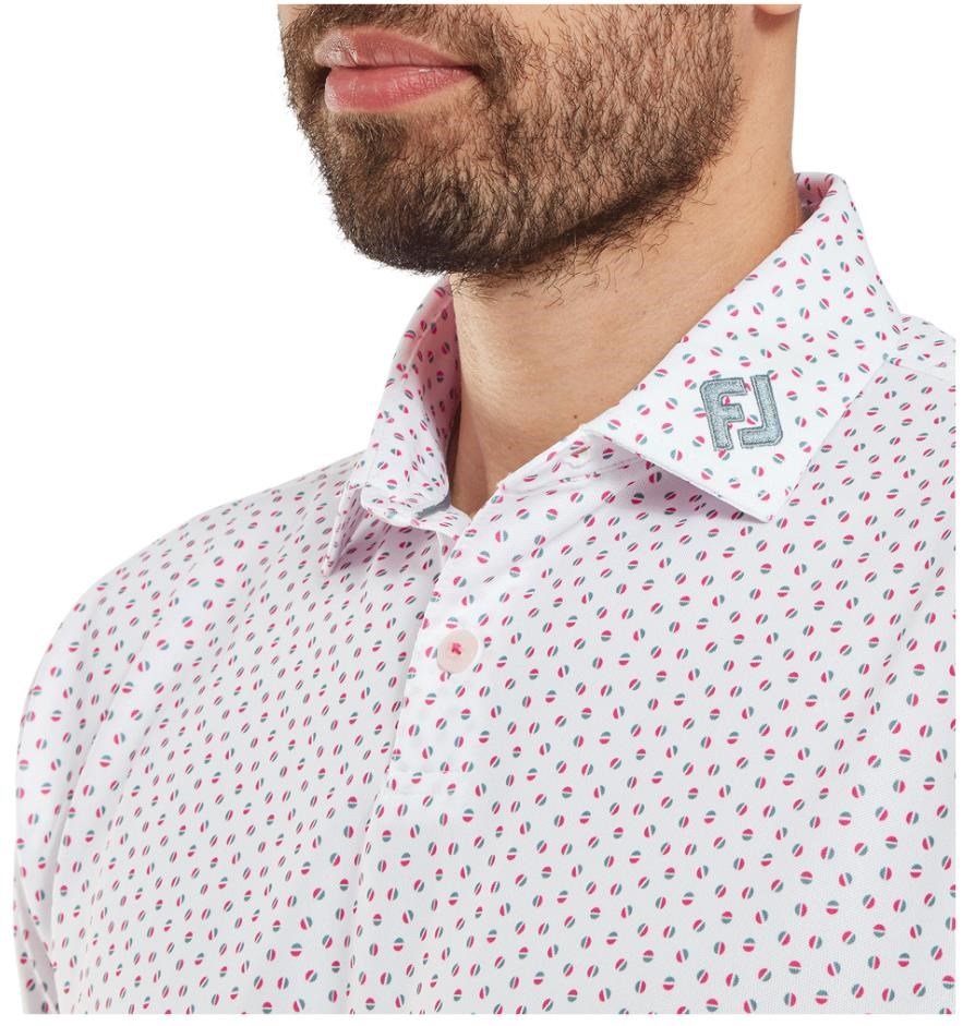 FootJoy Bounce Print Pique heren polo, wit/hibiscus