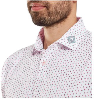 FootJoy Bounce Print Pique heren polo, wit/hibiscus