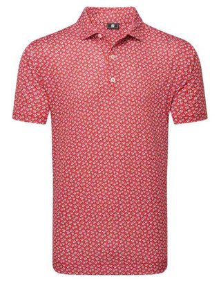 FootJoy Floral Sketch Print Lisle heren polo, white/hibiscus