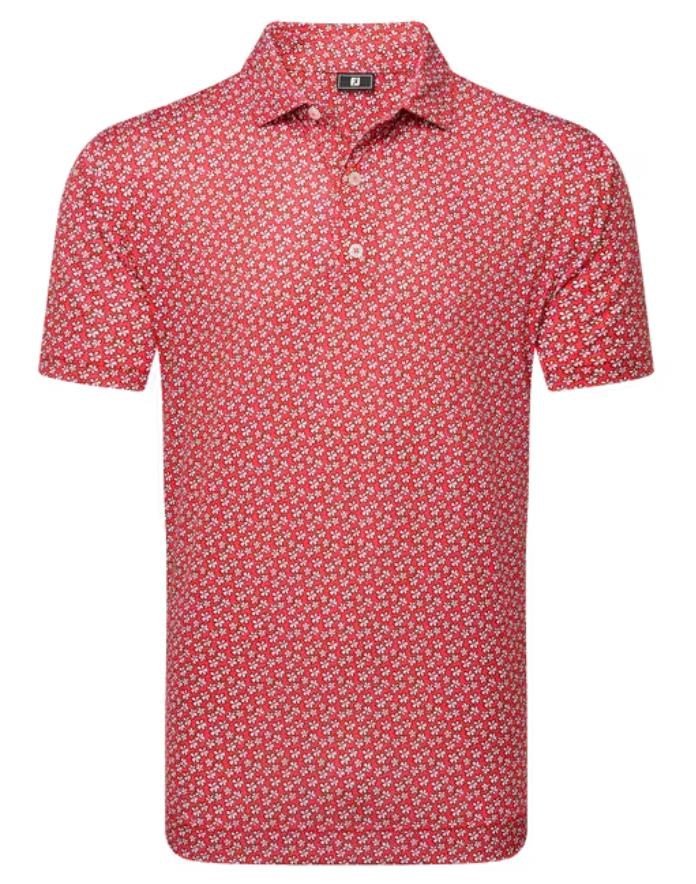 FootJoy Floral Sketch Print Lisle heren polo, white/hibiscus