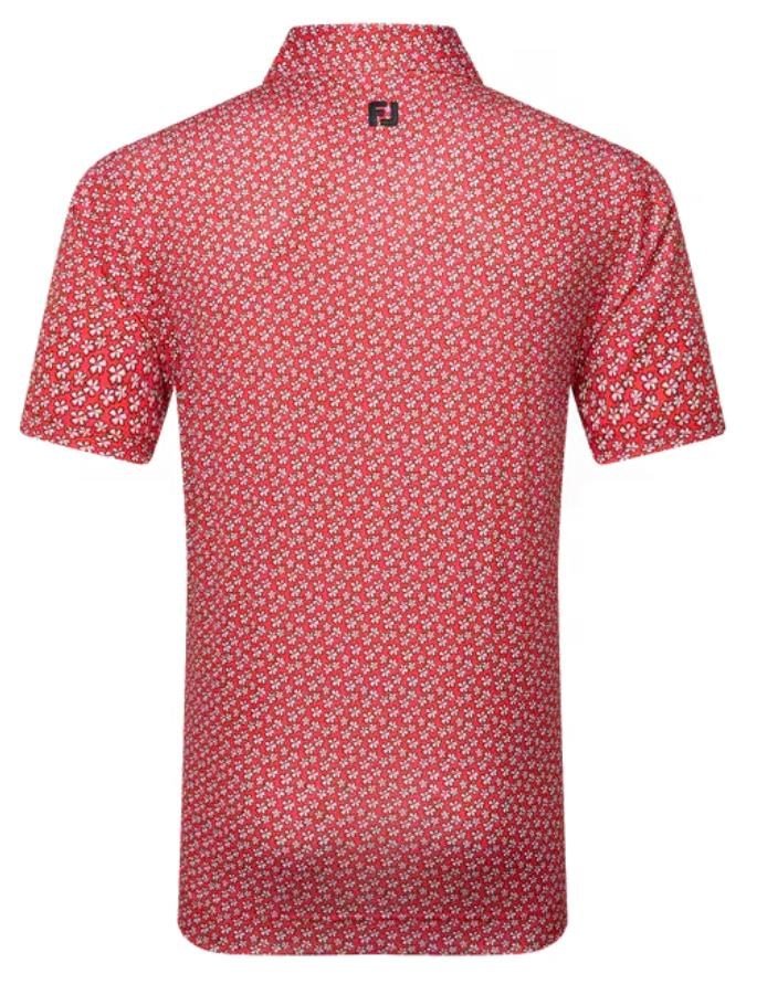 FootJoy Floral Sketch Print Lisle heren polo, white/hibiscus