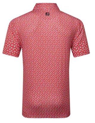 FootJoy Floral Sketch Print Lisle heren polo, white/hibiscus