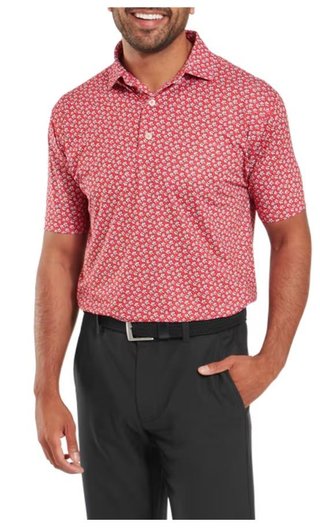 FootJoy Floral Sketch Print Lisle heren polo, white/hibiscus
