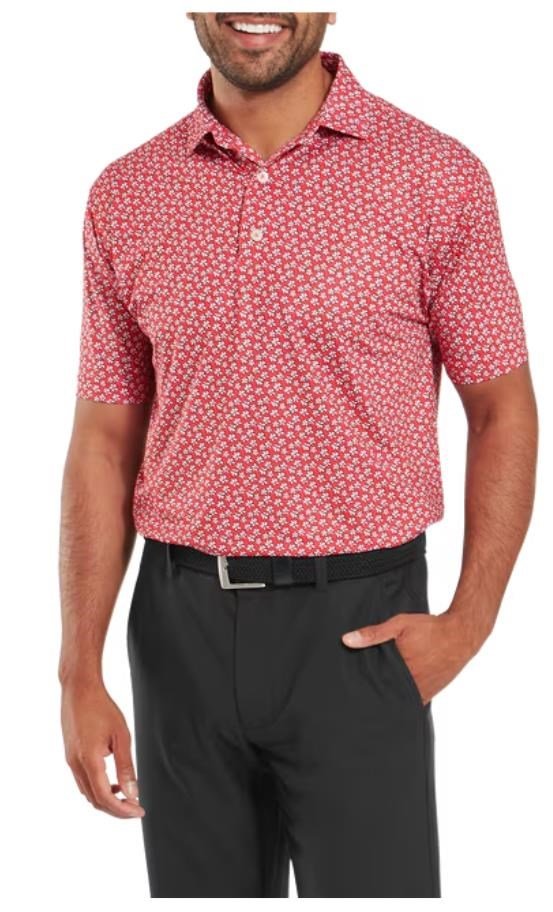FootJoy Floral Sketch Print Lisle heren polo, white/hibiscus