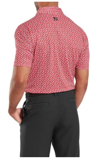 FootJoy Floral Sketch Print Lisle heren polo, white/hibiscus