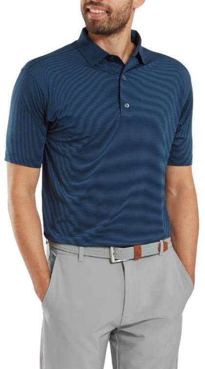FootJoy Micro Feeder Stripe Lisle heren polo, navy tonal