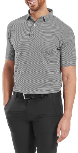 FootJoy Micro Feeder Stripe Lisle heren polo, zwart/wit