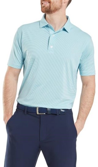 FootJoy Micro Feeder Stripe Lisle heren polo, lichtblauw/wit