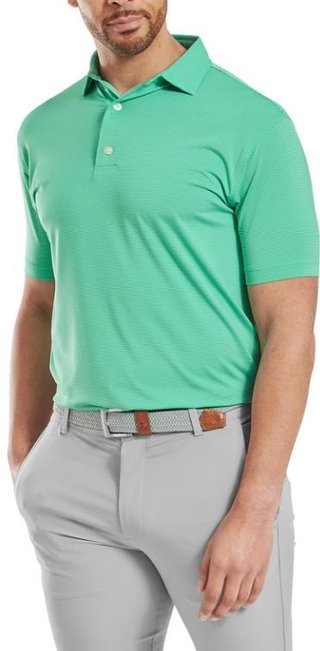 FootJoy Micro Feeder Stripe Lisle heren polo, lagoon/mint