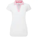 FootJoy Cap Sleeve Print Trim Lisle dames polo, wit/roze limonade