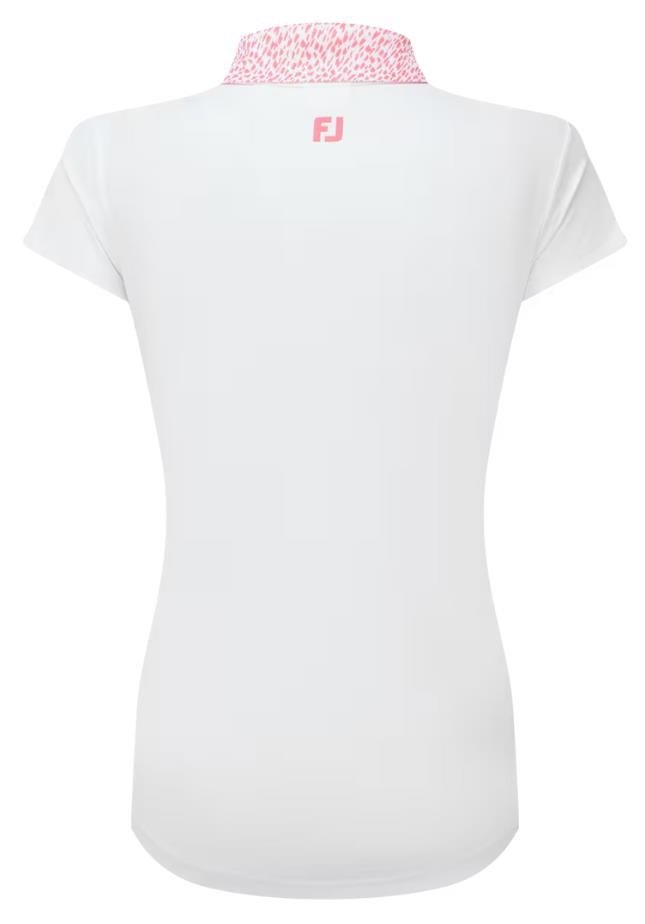FootJoy Cap Sleeve Print Trim Lisle dames polo, wit/roze limonade
