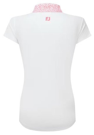 FootJoy Cap Sleeve Print Trim Lisle dames polo, wit/roze limonade