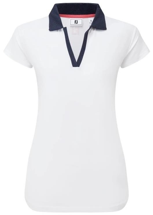 FootJoy Cap Sleeve Print Trim Lisle dames polo, wit/navy