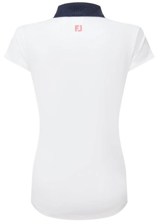 FootJoy Cap Sleeve Print Trim Lisle dames polo, wit/navy