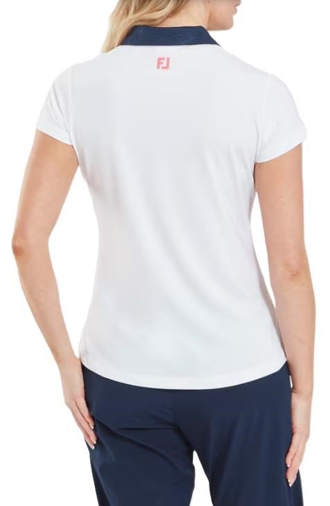 FootJoy Cap Sleeve Print Trim Lisle dames polo, wit/navy