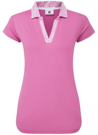 FootJoy Cap Sleeve Print Trim Lisle dames polo, berry/berry