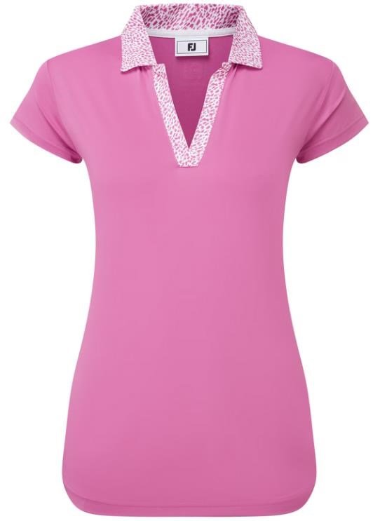 FootJoy Cap Sleeve Print Trim Lisle dames polo, berry/berry