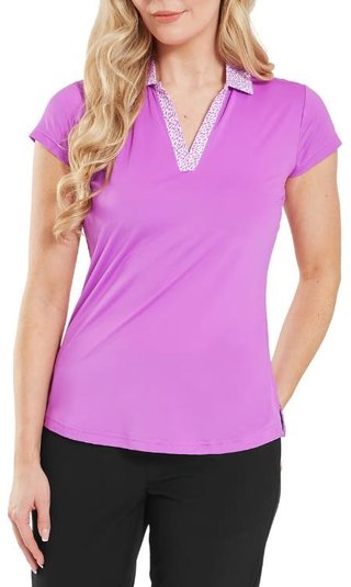 FootJoy Cap Sleeve Print Trim Lisle dames polo, berry/berry