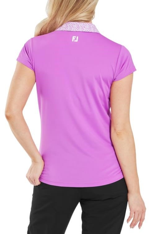 FootJoy Cap Sleeve Print Trim Lisle dames polo, berry/berry