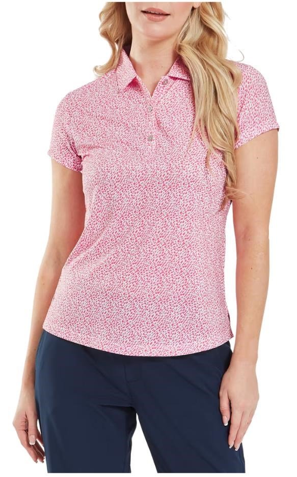 FootJoy Animal Print Cap Sleeve dames polo, pink lemonade