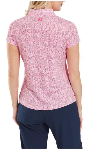 FootJoy Animal Print Cap Sleeve dames polo, pink lemonade