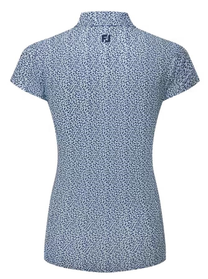 FootJoy Animal Print Cap Sleeve dames polo, skyway/white/navy